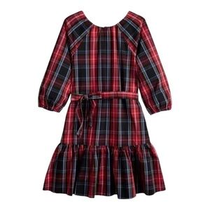 Draper James RSVP Long Sleeve Tiered Bow Back Dress Plaid Red & Black
